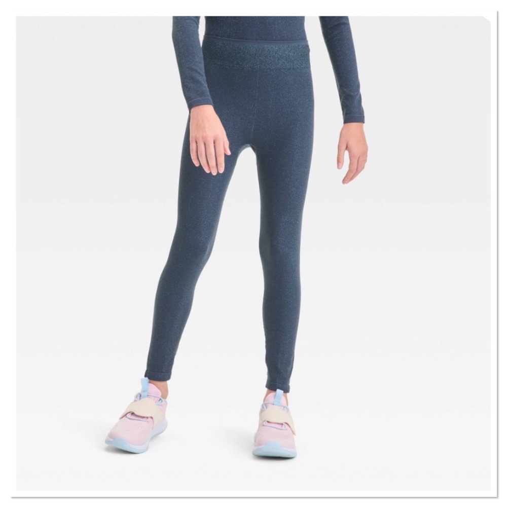 All in Motion Girls Seamless Blue Leggings High-Waisted Athletic Fit